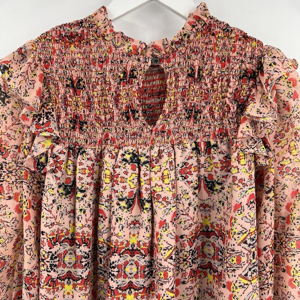 Willa Story Smocked Long Sleeve Blouse‎ Top Geometric Print Women’s Size Medium - Picture 6 of 9